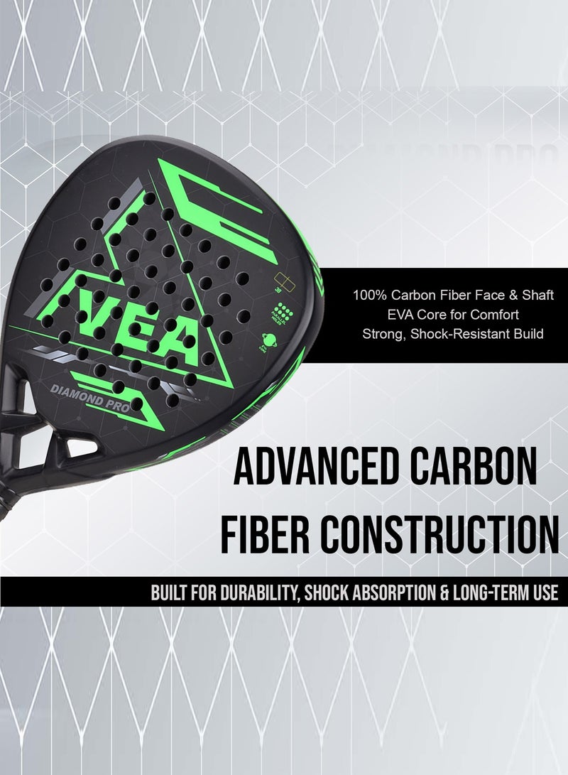 VEA Diamond Pro Padel Racket with Cover - Carbon Fiber Racquet, Lightweight, EVA Core - Professional Performance - Image 4