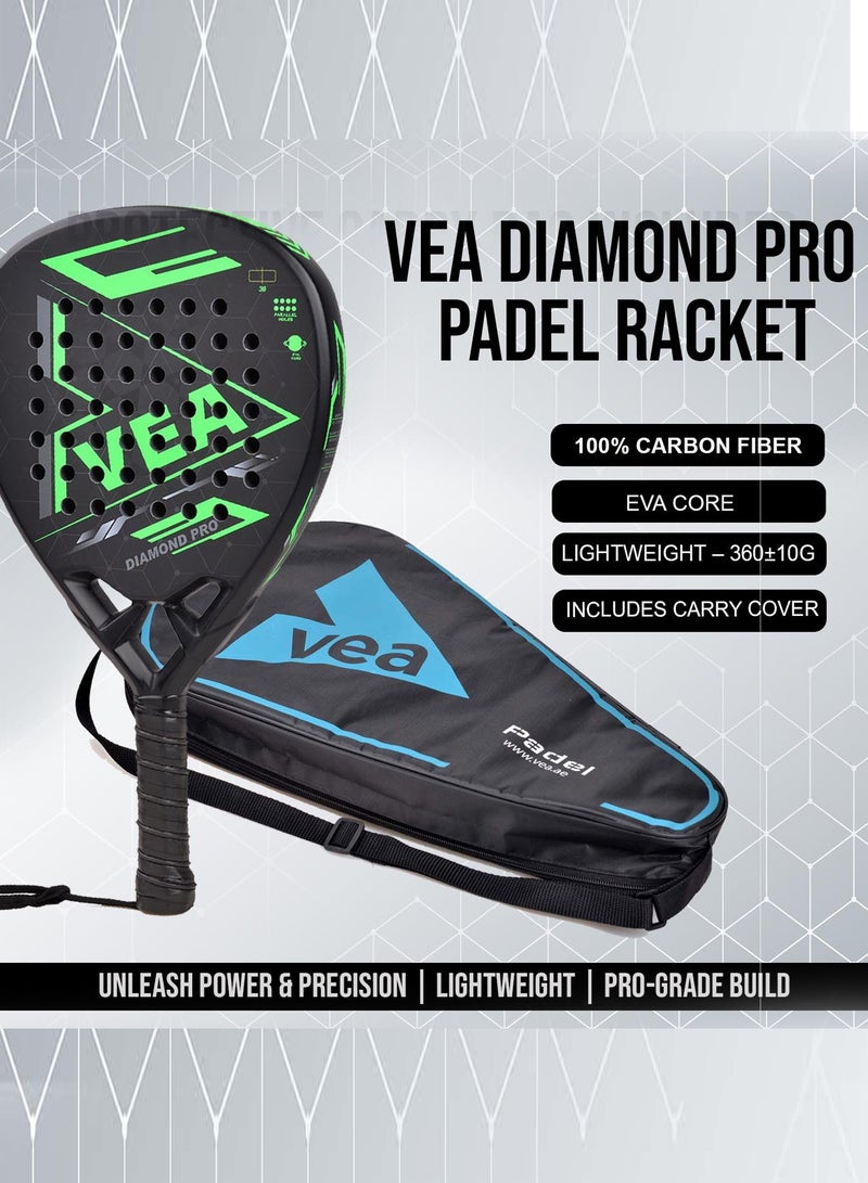 VEA Diamond Pro Padel Racket with Cover - Carbon Fiber Racquet, Lightweight, EVA Core - Professional Performance - Image 3