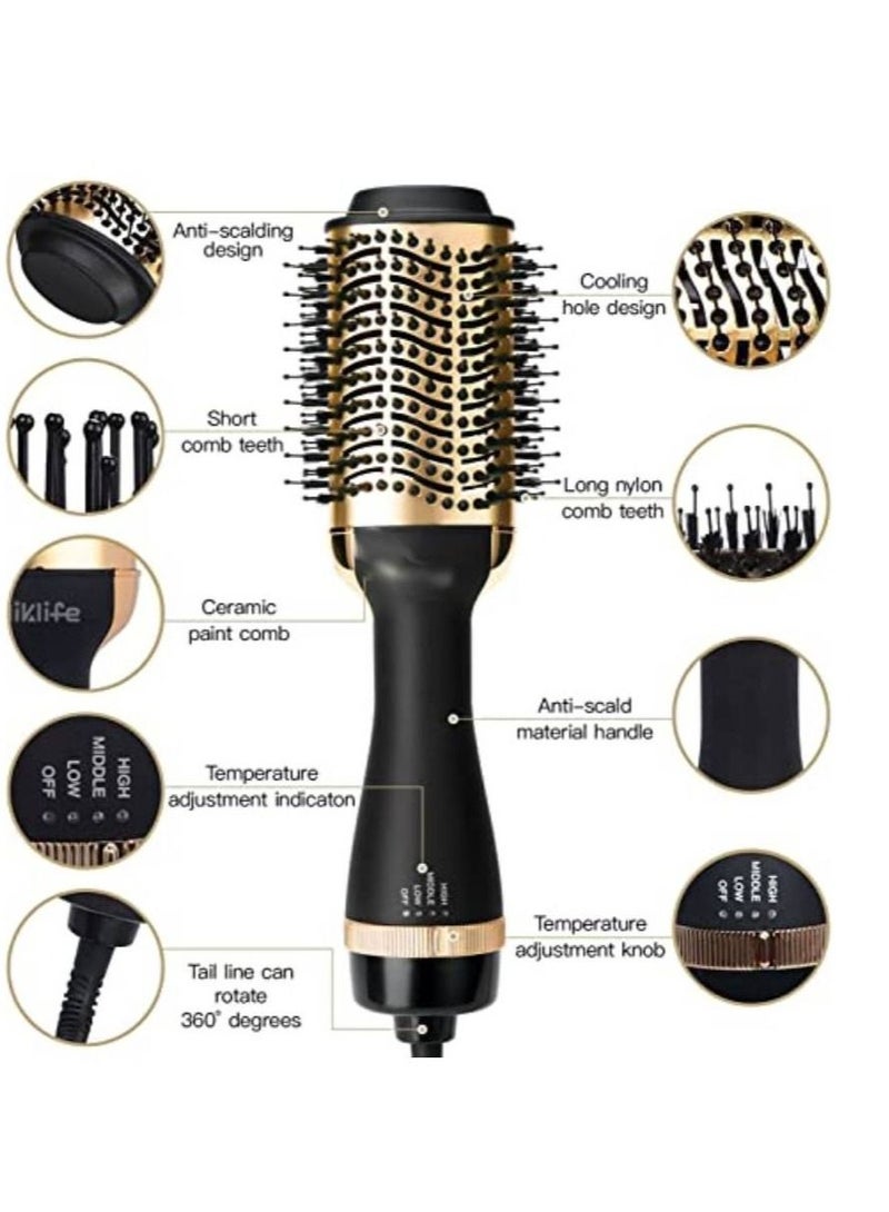 DSP One-Step Hair Dryer Brush For Styling and Frizz Control Negative Ionic Hot Air Brush Volumizer Ceramic Coating Gold - Image 2