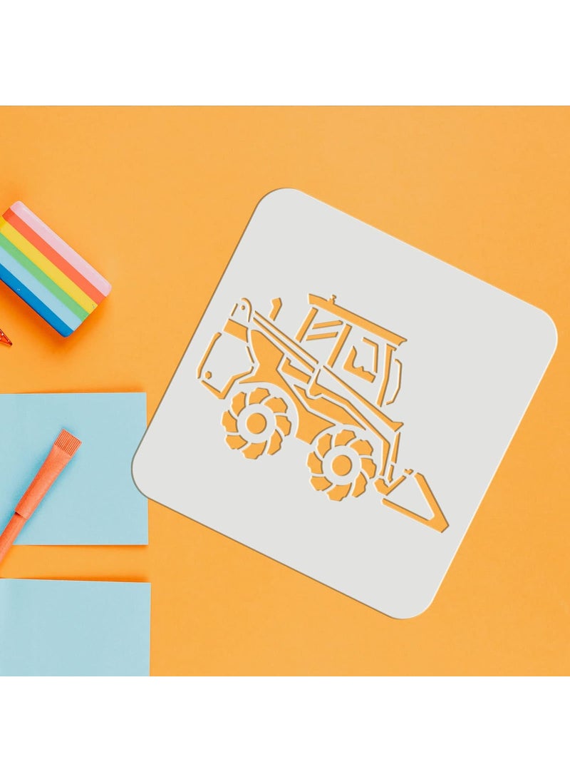 FINGERINSPIRE FINGERINSPIRE 12 Pcs Construction Vehicle Stencils 7.9x7.9 inch Reusable Truck Stencils Plastic Forklifts Excavators Cranes Mixers Pattern Stencil  - Image 3
