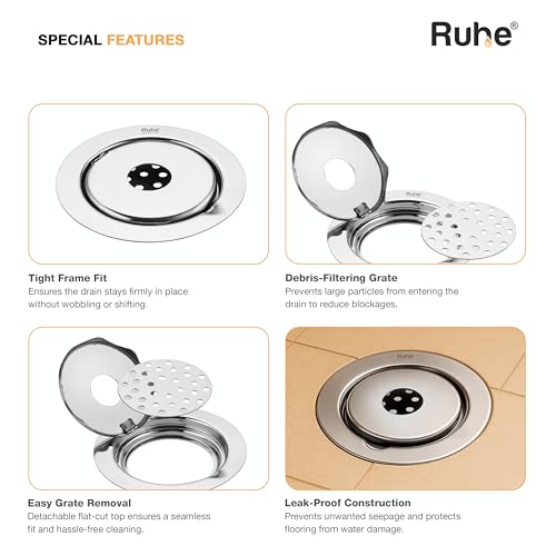 Ruhe® Floor Drainer | Premium Grade Stainless Steel Gemini Round with Hole Floor Drainer/Jali Set of 1 (5 Inch) - Image 3