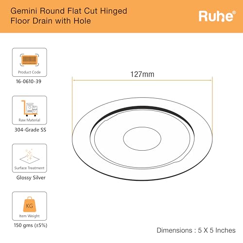 Ruhe® Floor Drainer | Premium Grade Stainless Steel Gemini Round with Hole Floor Drainer/Jali Set of 1 (5 Inch) - Image 2