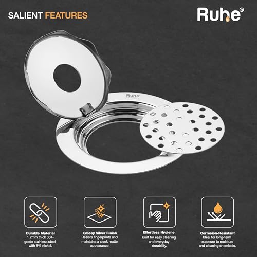 Ruhe® Floor Drainer | Premium Grade Stainless Steel Gemini Round with Hole Floor Drainer/Jali Set of 1 (5 Inch) - Image 4