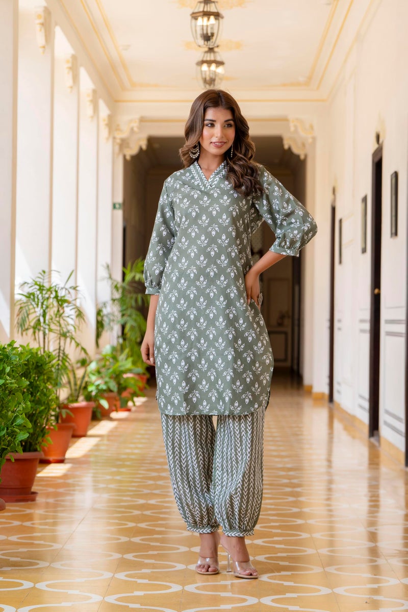 LookMark Women's Latest Printed Cotton Blend Straight Kurta and Afghani Pant Set Perfect for Casual and Office Wear (AZ-LM-P1-KS2070 Green-M) - Image 3