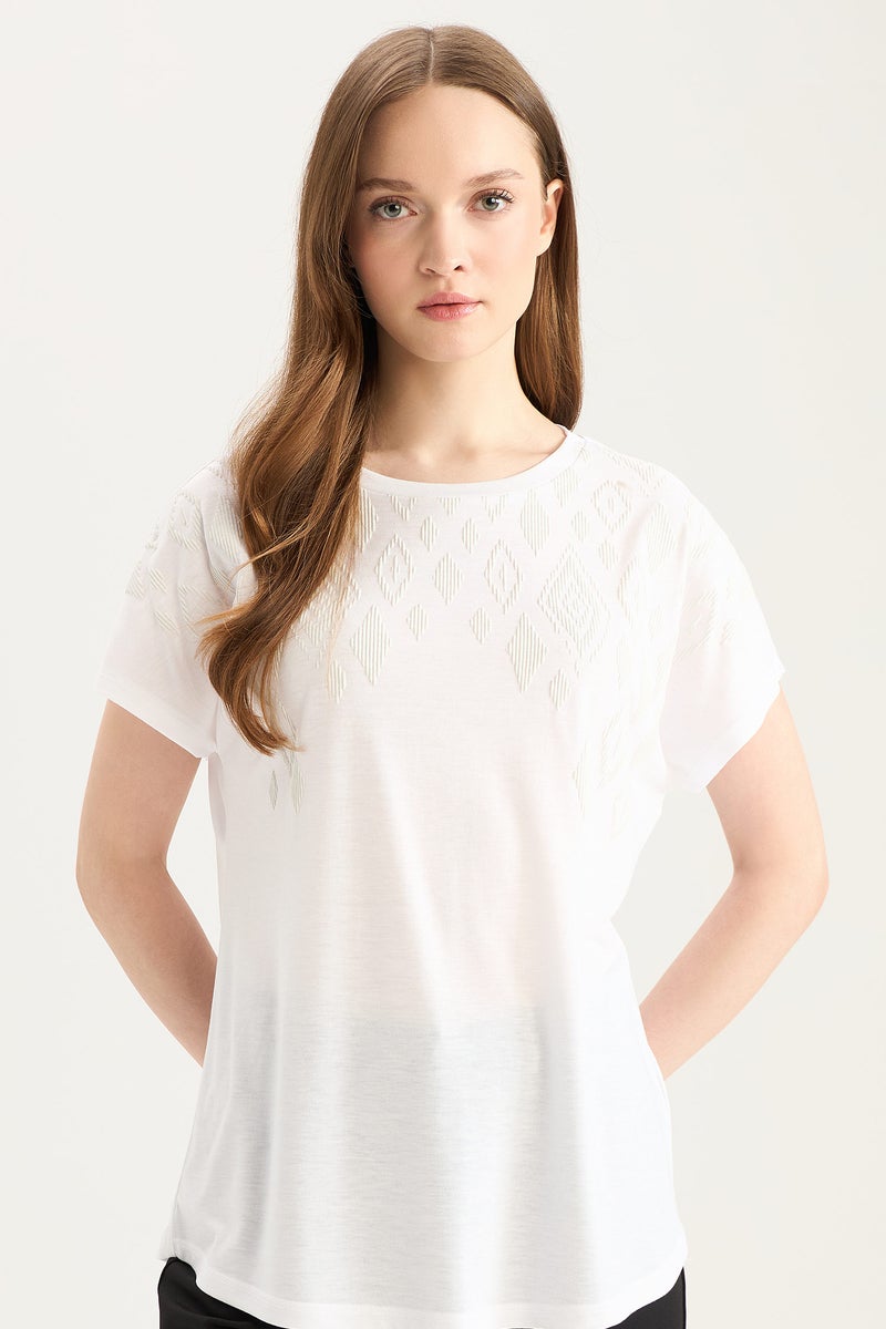 DeFacto Woman Crew Neck Basic Short Sleeve White T-Shirt  - Image 1