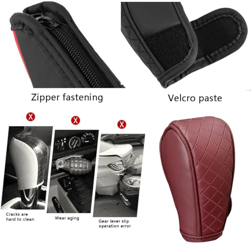 Cxtiy Gear Shift Knob Cover PU Leather Car Stick Shift Knob Cover Universal Fit for Most Cars, Non-Slip Gear Shifter Protector, Stylish Gear Shift Hoodie (Wine red) - Image 3