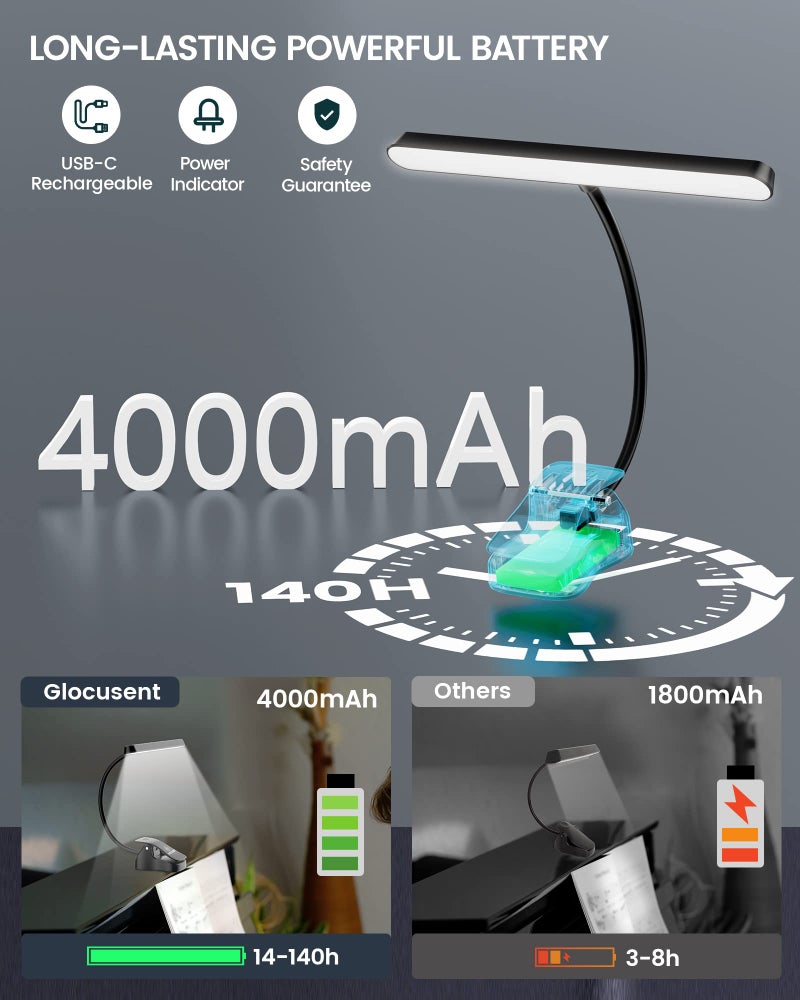 Glocusent Music Stand Light: 57 LED Super Bright Piano Light with EVA Carrying Case, 3 Color & 5 Brightness, Rechargeable & 140-Hr Long Lasting, Perfect for The Piano, Sheet Music - Image 4