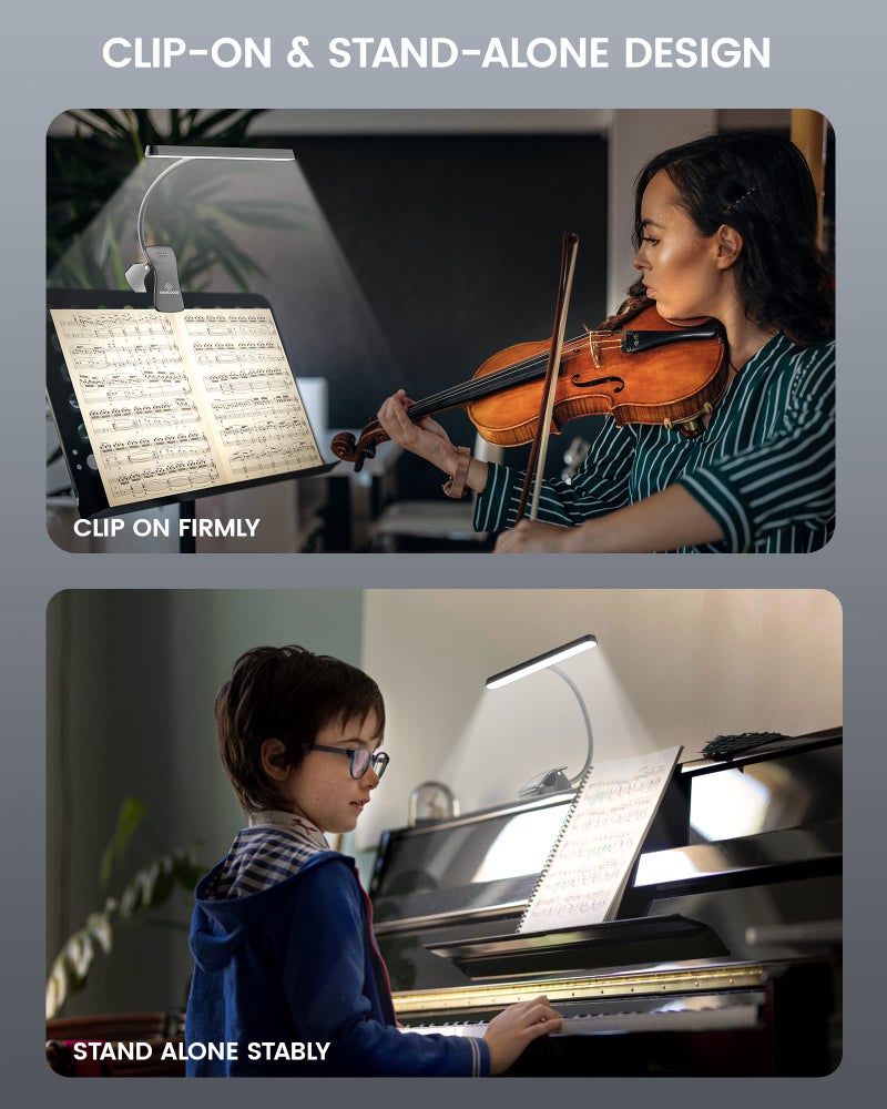 Glocusent Music Stand Light: 57 LED Super Bright Piano Light with EVA Carrying Case, 3 Color & 5 Brightness, Rechargeable & 140-Hr Long Lasting, Perfect for The Piano, Sheet Music - Image 5