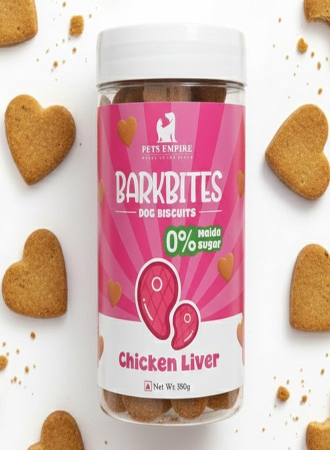 PETS EMPIRE BARKBITES Chicken Liver Biscuit Jar for Dogs 350g - Healthy Dog Treats with No Maida, No Sugar, No Salt - Crunchy & Nutritious Biscuits for Training and Rewards - Image 1