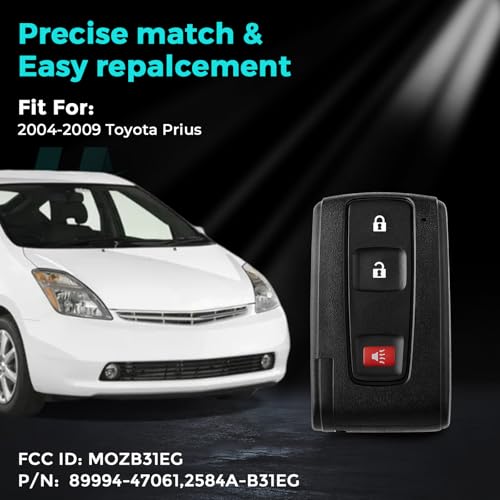 HelloAuto Key Fob for Toyota Prius 2004 2005 2006 2007 2008 2009 Replacement Keyless Entry Remote Smart Key Fob for Silver Logo, P/N: 2584A-B31EG, 89994-47061 (FCC ID: MOZB31EG) - Image 2