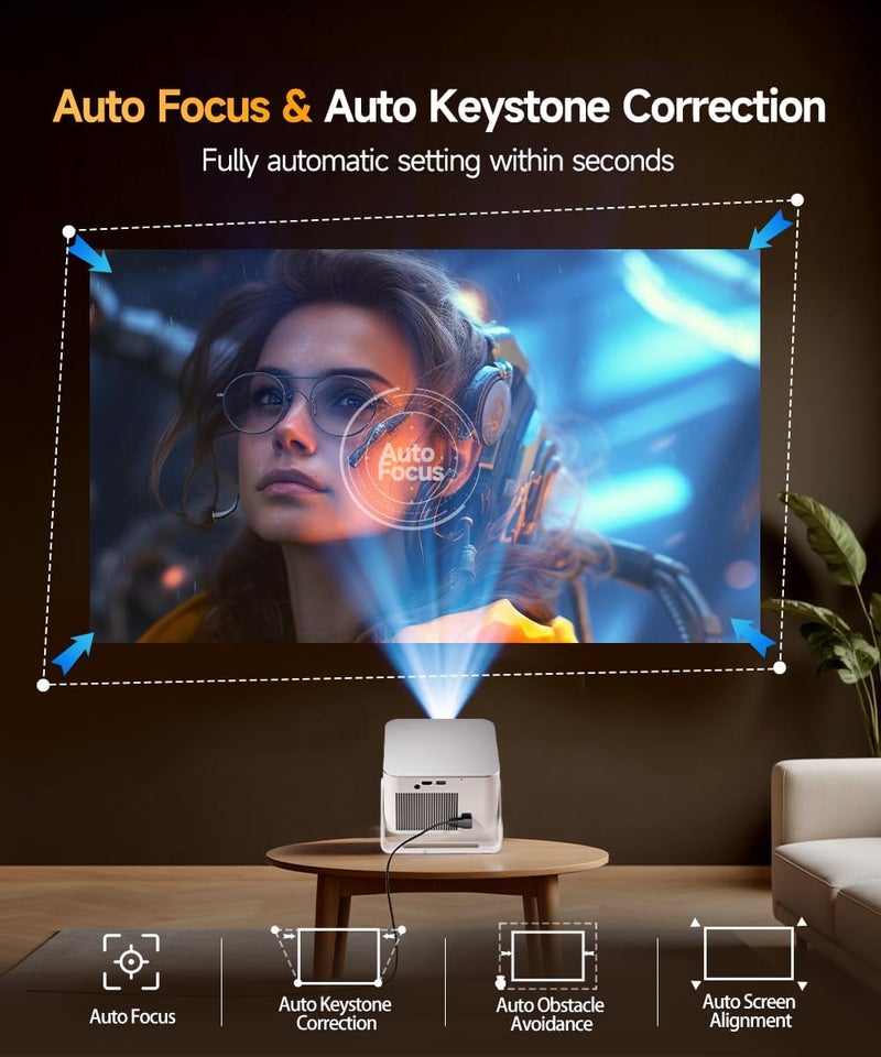 ماجكوبيك مشروع عرض ذكي يدعم تقنيات 4K و8K، مشروع عرض محمول يدعم واي فاي 6 (Wifi6) وبلوتوث 5.4، يوفر سطوعًا يصل إلى 600 ANSI لومن، يتمتع بخاصية التركيز التلقائي وتجنب العقبات، مشروع عرض صغير بدقة 1080P مناسب للاستخدام المنزلي والخارجي، موديل Magcubic HY350Max - Image 4