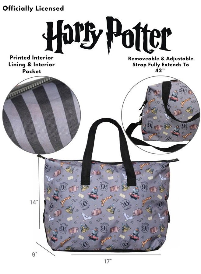 Harry Potter Tote Duffel Bag Hogwarts All Over Print Owl Glasses Carry On Travel, Grey, One size - Image 4