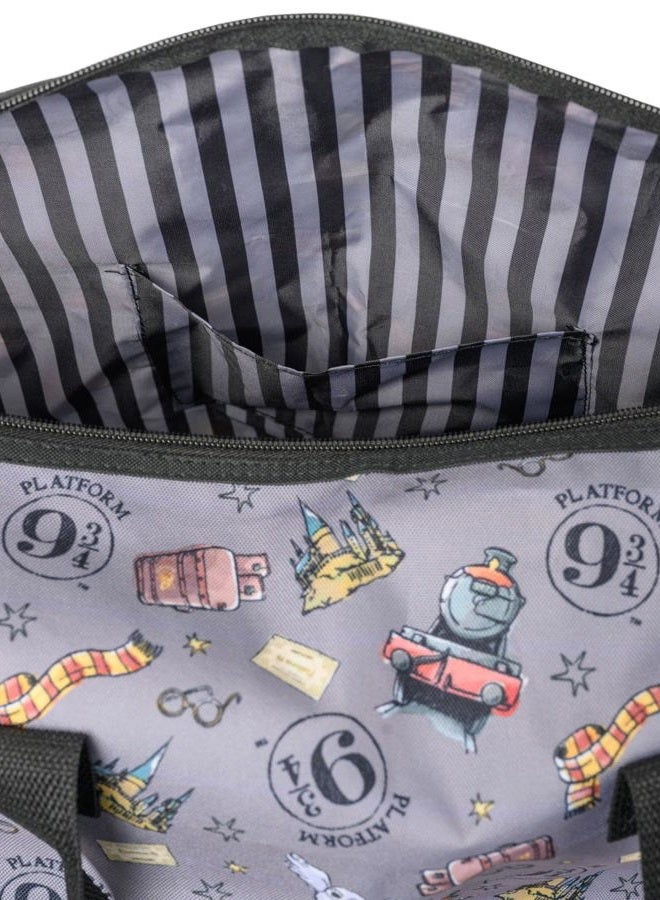 Harry Potter Tote Duffel Bag Hogwarts All Over Print Owl Glasses Carry On Travel, Grey, One size - Image 3