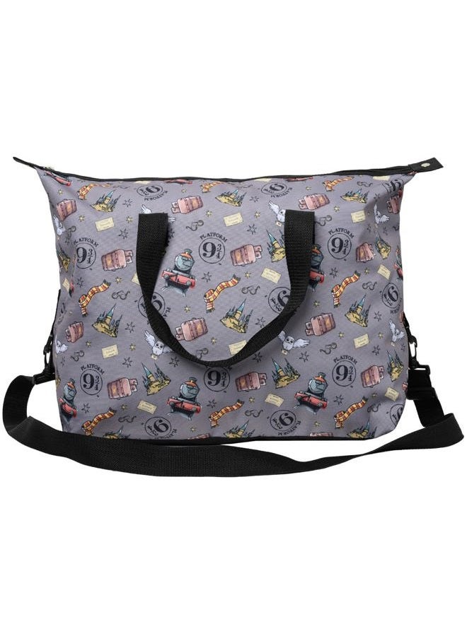 Harry Potter Tote Duffel Bag Hogwarts All Over Print Owl Glasses Carry On Travel, Grey, One size - Image 1