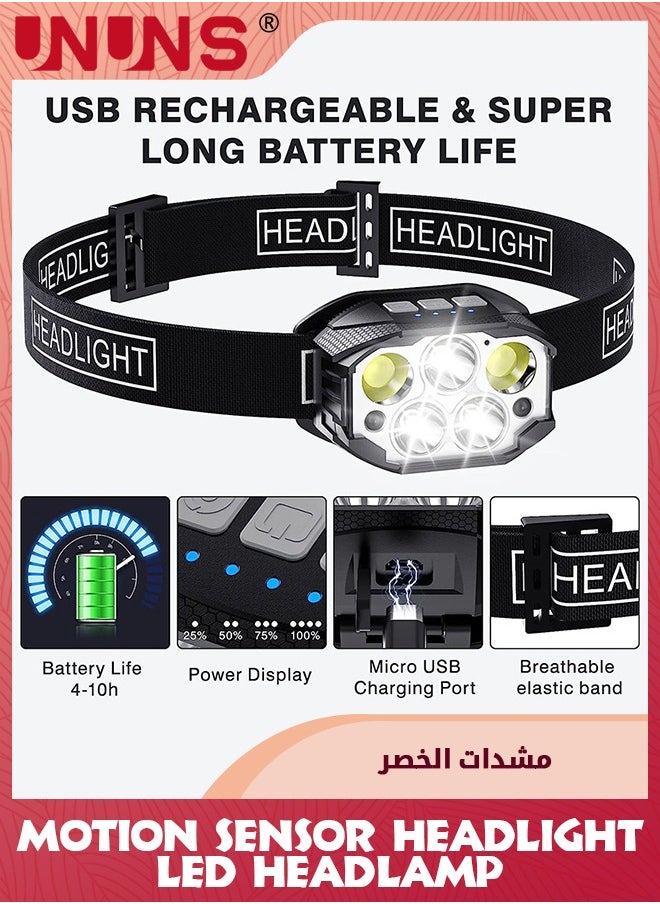 Headlamp Flashlight,Hands-Free Headlamp,1600 Lumen Ultra Head Lamp,5 LED-3XPE+2COB Rechargeable,6+6 Modes Headlight,Hand Sensor,Waterproof Forehead Light For Adults Teens,Outdoor Running Camping Gear