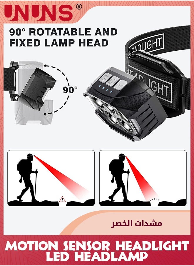 Headlamp Flashlight,Hands-Free Headlamp,1600 Lumen Ultra Head Lamp,5 LED-3XPE+2COB Rechargeable,6+6 Modes Headlight,Hand Sensor,Waterproof Forehead Light For Adults Teens,Outdoor Running Camping Gear