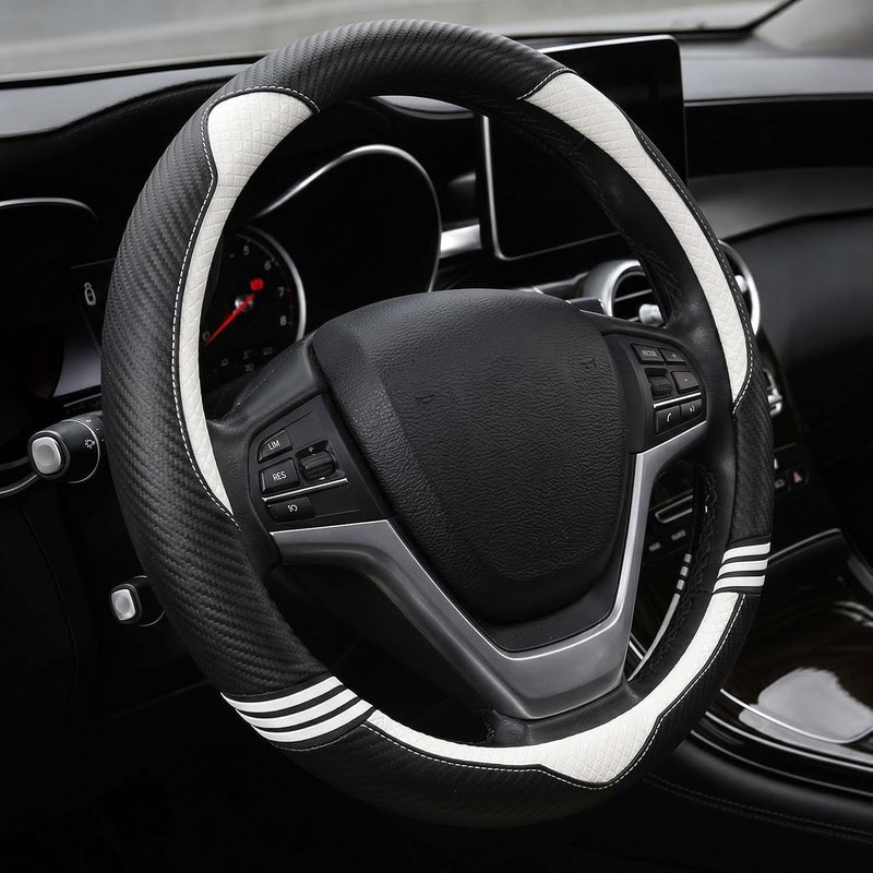 acdiac Cat Steering Wheel Cover for Women Girl Universal Microfiber Leather car Steering Wheel Covers 15 inch Anti-Slip auto Interior Accessories (B White) - Image 1