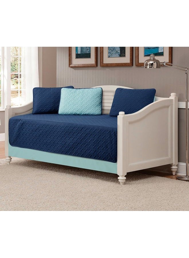 Collection 5pc Modern Bedspread Day Bed Solid Embossed Reversible Navy Blue/Light Blue New