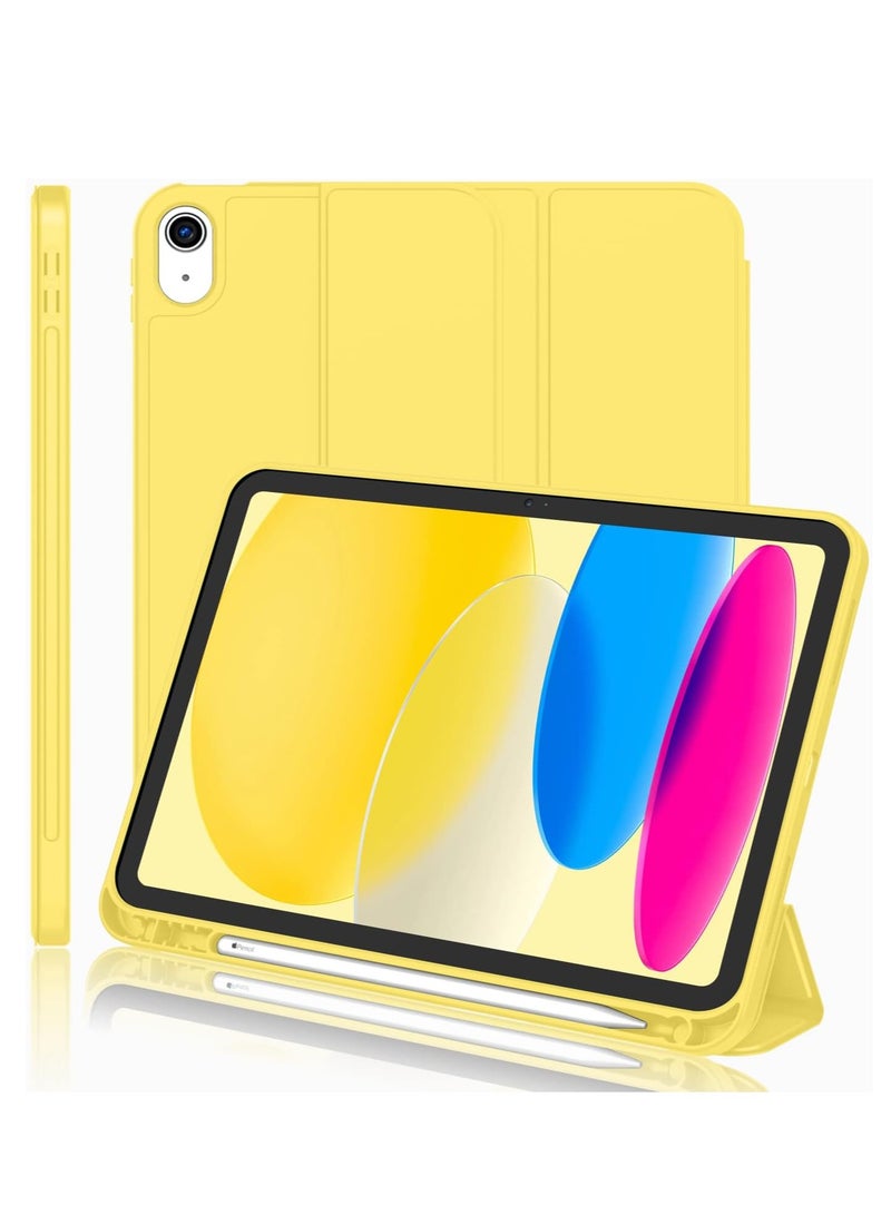 ميجوفاست حافظة iPad 10.9 بوصة 2022 (الجيل العاشر) مع حامل قلم رصاص وحامل ثلاثي الطي وغطاء خلفي ناعم من مادة TPU مع خاصية التنبيه/السكون التلقائي أصفر - Image 1