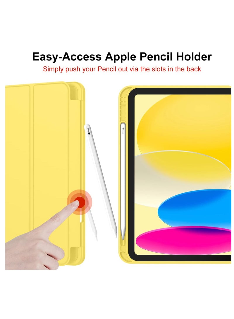 ميجوفاست حافظة iPad 10.9 بوصة 2022 (الجيل العاشر) مع حامل قلم رصاص وحامل ثلاثي الطي وغطاء خلفي ناعم من مادة TPU مع خاصية التنبيه/السكون التلقائي أصفر - Image 2