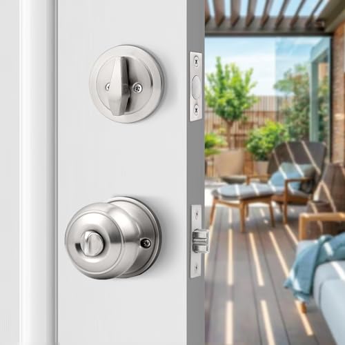 Probrico 6 Pack of Round Ball Front Door Knob and Single Cylinder Deadbolt Combo Sets, Satin Nickel, Keyed Alike - Image 3