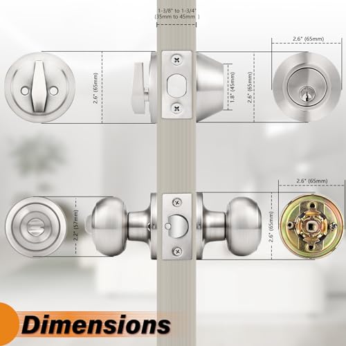 Probrico 6 Pack of Round Ball Front Door Knob and Single Cylinder Deadbolt Combo Sets, Satin Nickel, Keyed Alike - Image 4