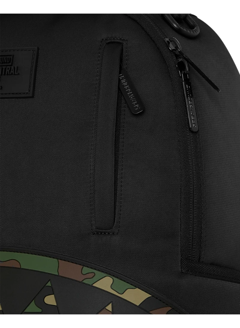Sprayground  SHARK CENTRAL BLACK NYLON CAMO EMBOSSED SHARK DLXSR BACKPACK  | Best Price UAE