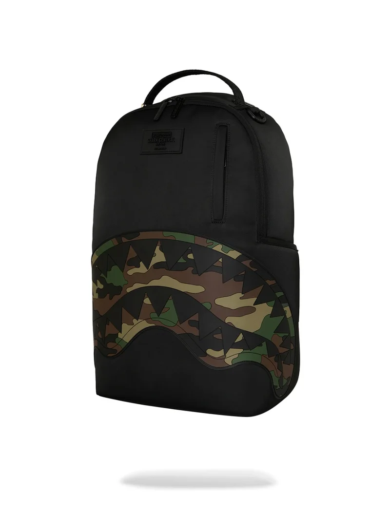 Sprayground  SHARK CENTRAL BLACK NYLON CAMO EMBOSSED SHARK DLXSR BACKPACK  | Best Price UAE