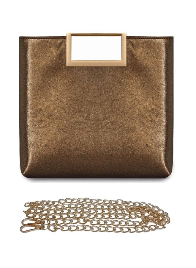 NIGEDU Women Clutch Purse PU Leather Chain Crossbody Bags Shiny Oversize Clutches Female Handbag Purses (Bronze) - Image 1