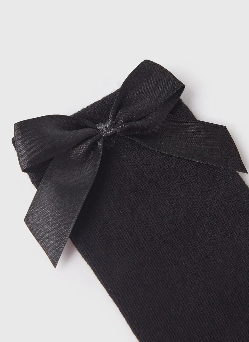 Matalan 5 Pack Girls Black Knee High Bow Socks