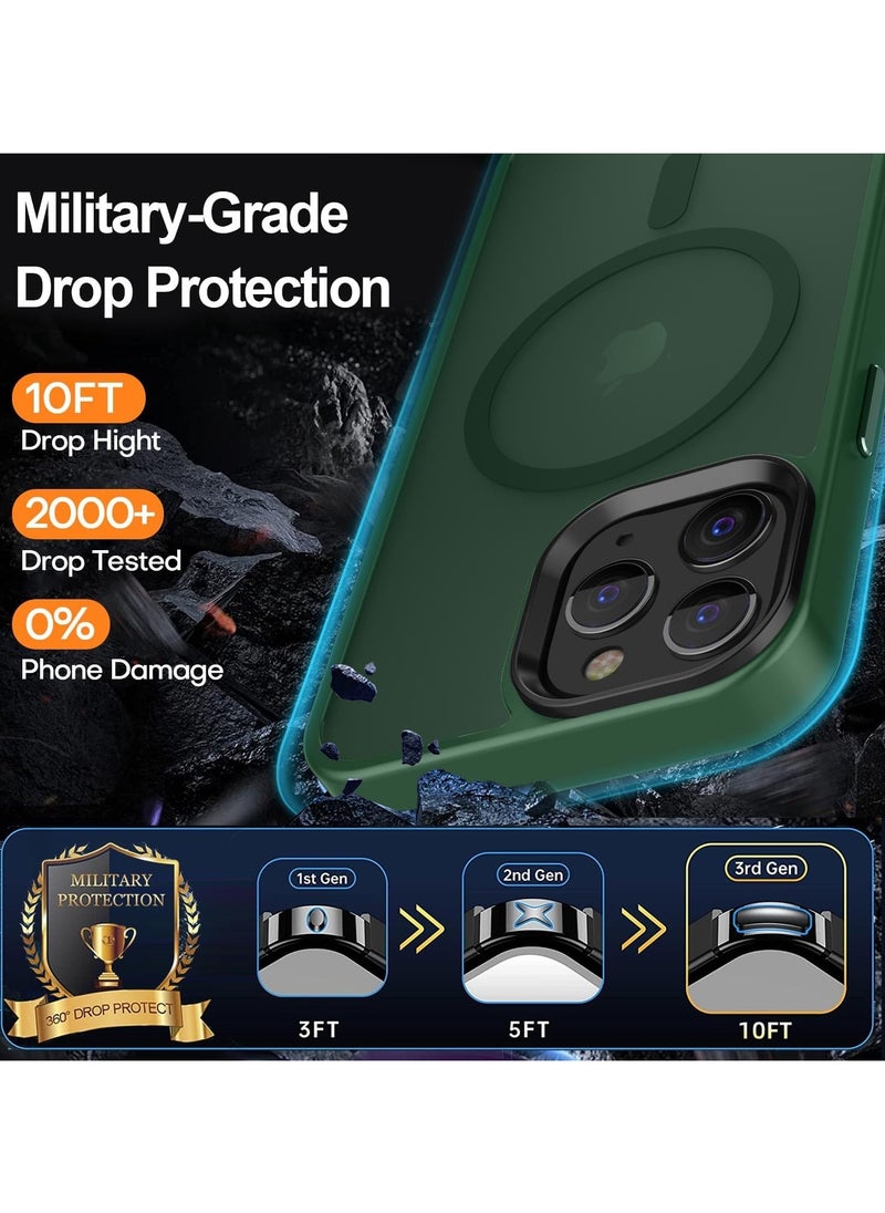 Generic Magnetic Case For iPhone 15 Pro Case Compatible with MagSafe Military Grade Protection Shockproof Translucent Matte Case Anti Scratch Shockproof Phone Case (Green)  - Image 4
