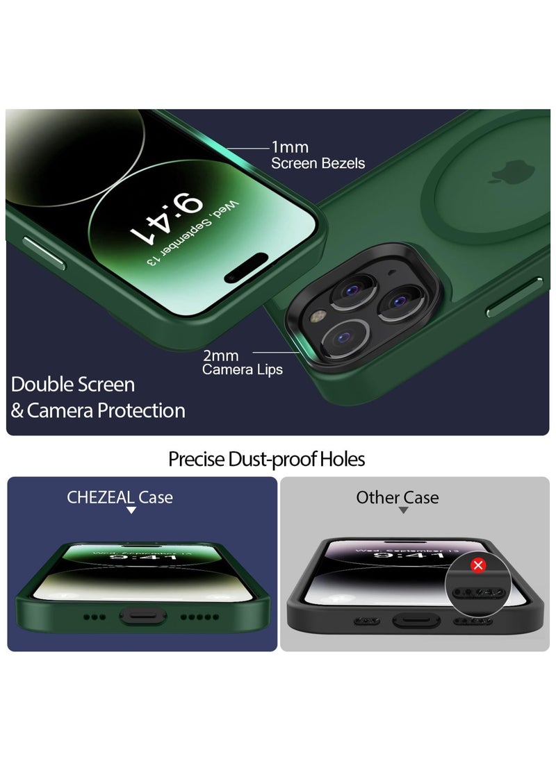 Generic Magnetic Case For iPhone 15 Pro Case Compatible with MagSafe Military Grade Protection Shockproof Translucent Matte Case Anti Scratch Shockproof Phone Case (Green)  - Image 3