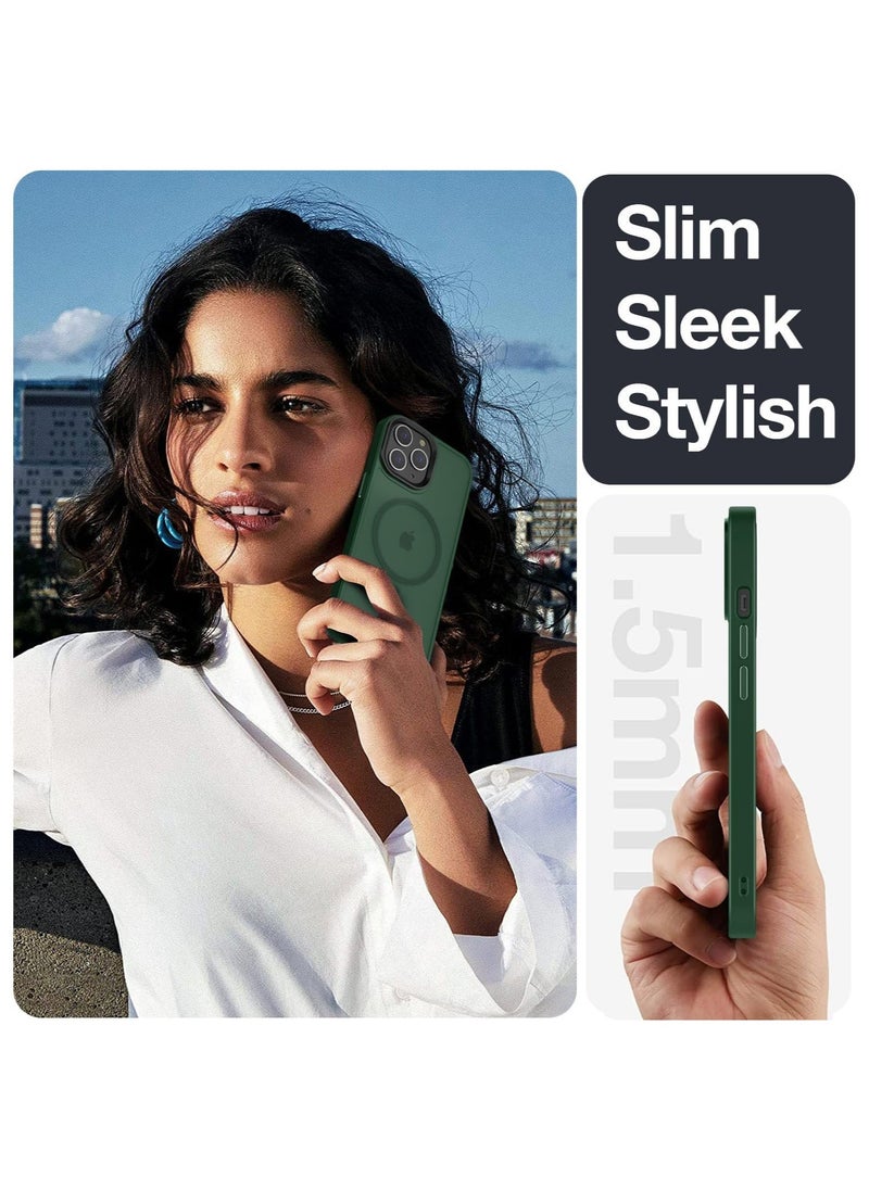 Generic Magnetic Case For iPhone 15 Pro Case Compatible with MagSafe Military Grade Protection Shockproof Translucent Matte Case Anti Scratch Shockproof Phone Case (Green)  - Image 2