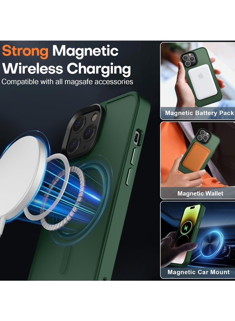 Generic Magnetic Case For iPhone 15 Pro Case Compatible with MagSafe Military Grade Protection Shockproof Translucent Matte Case Anti Scratch Shockproof Phone Case (Green)  - Image 5
