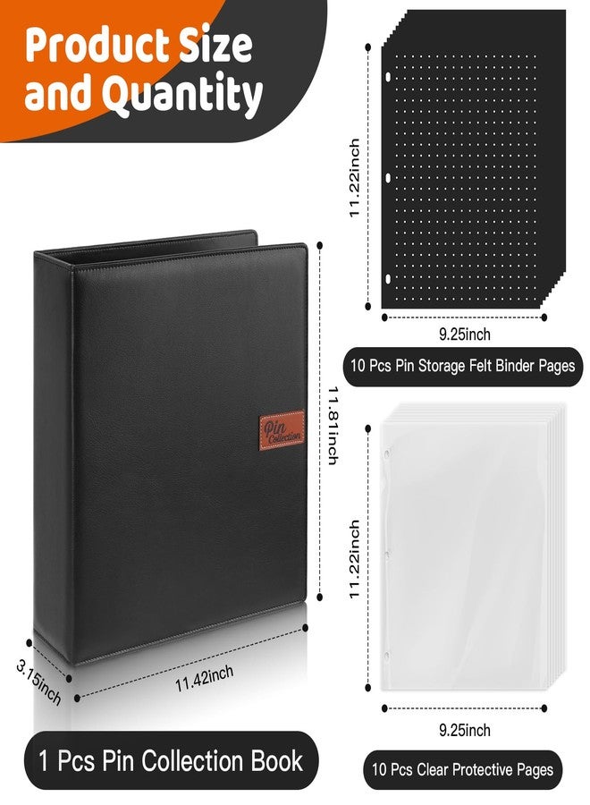 HYRAUL Enamel Pin Display Binder with 10 Felt Pages, PU Leather Pin Holder, Large Collection Storage Organizer Book, 3 Ring Pin Display Folder, Black (Not Include any Accessories) - Image 2