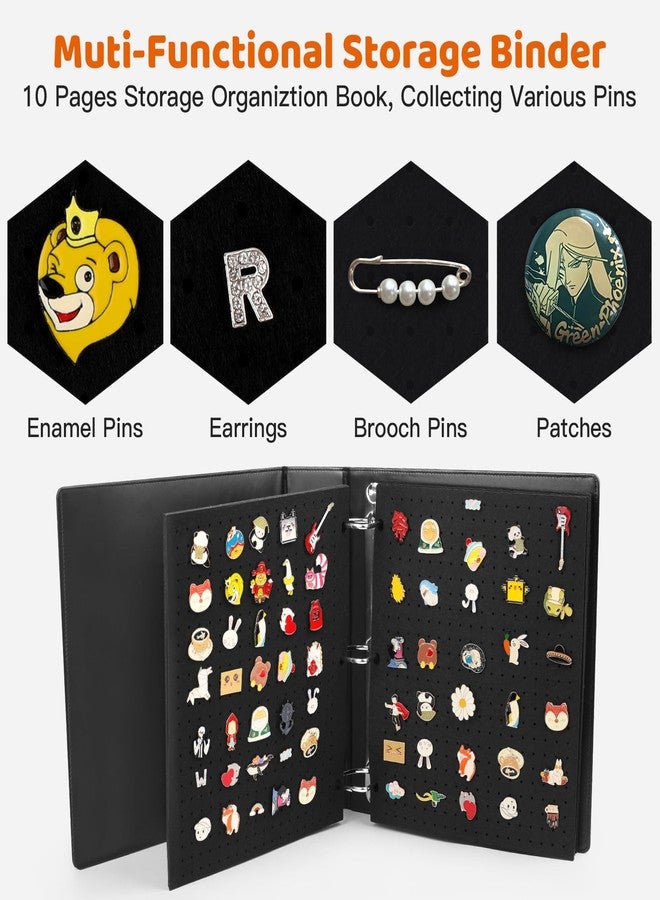 HYRAUL Enamel Pin Display Binder with 10 Felt Pages, PU Leather Pin Holder, Large Collection Storage Organizer Book, 3 Ring Pin Display Folder, Black (Not Include any Accessories) - Image 3