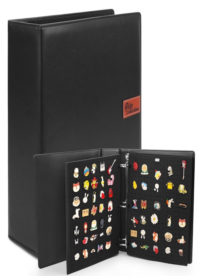 HYRAUL Enamel Pin Display Binder with 10 Felt Pages, PU Leather Pin Holder, Large Collection Storage Organizer Book, 3 Ring Pin Display Folder, Black (Not Include any Accessories) - Image 1