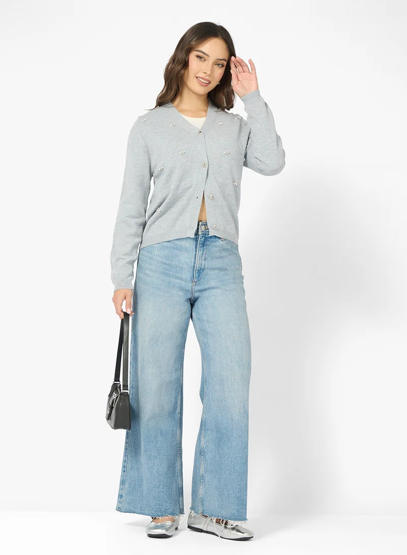 جينجر Knitted Embellished Cardigan
