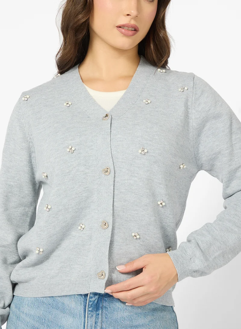 جينجر Knitted Embellished Cardigan