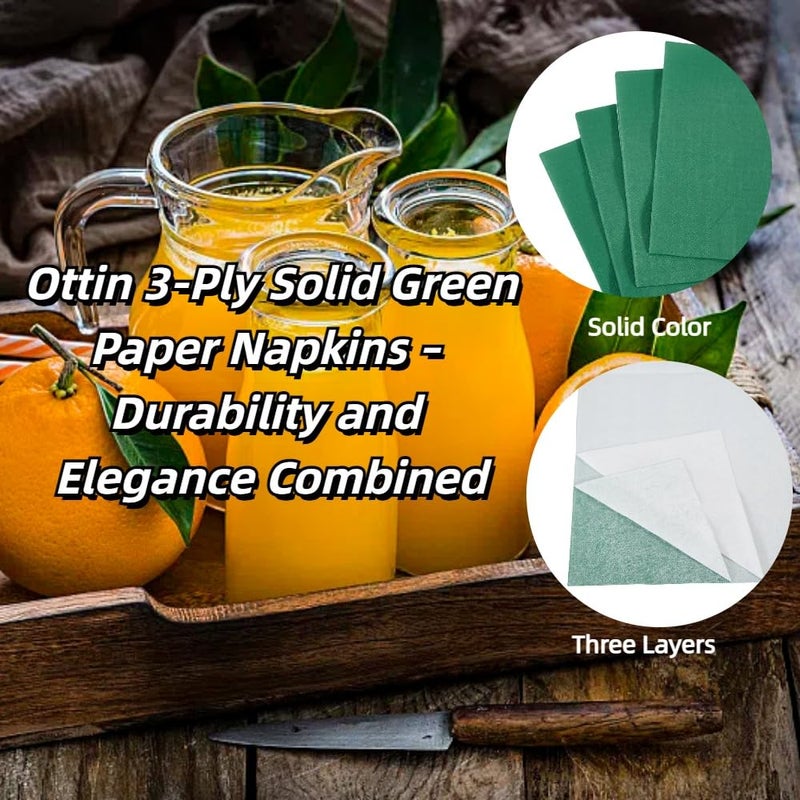 Ottin Solid Emerald Green Paper Dinner Napkins 6.5'' Disposable Luncheon Napkins 50 Count for Birthday Wedding Saint Patrick's Day Party Everyday Lunch Dinner Event Earth Day Fathers Day Juneteenth - Image 2