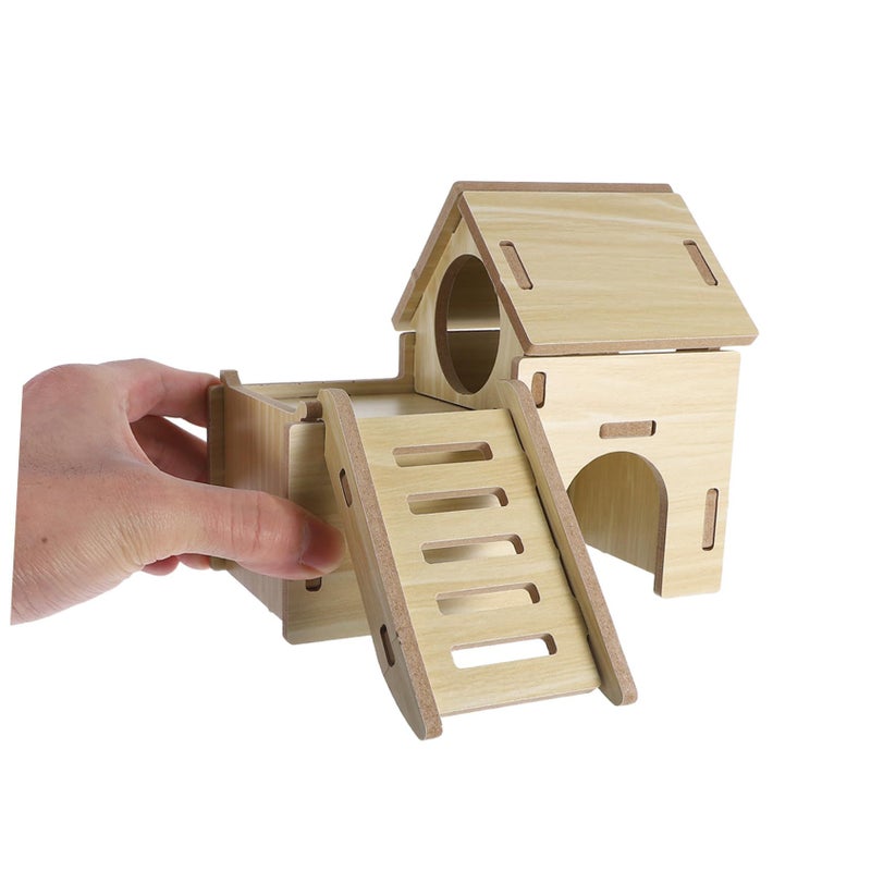 Medium Wooden Hamster Hideout Safe Small Shelter For Dwarf Hamsters Gerbils With Charming House Design - Image 5