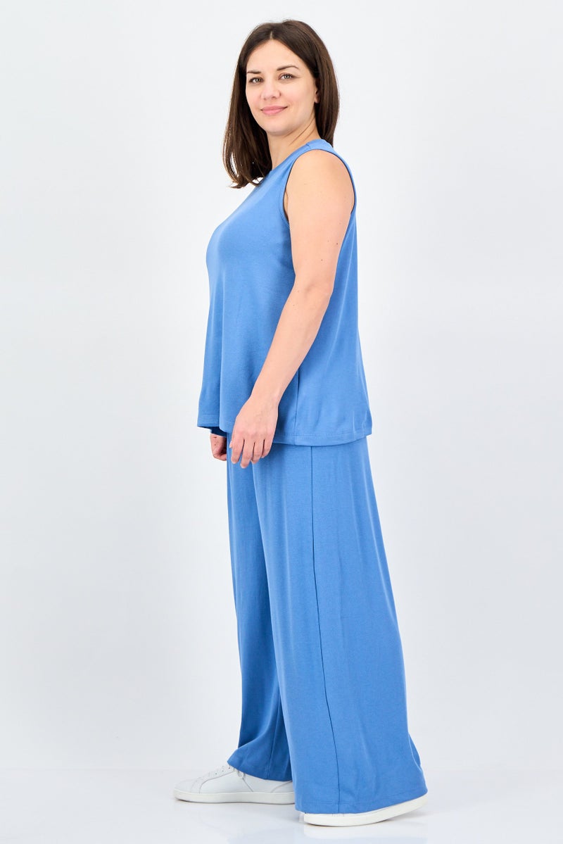 ANNE KLEIN Women 2Pcs Sleeveless Top And Pants Set, Blue - Image 3