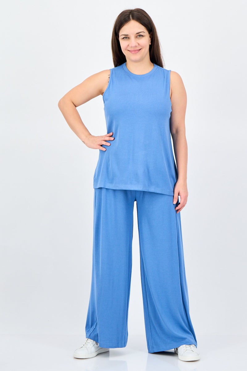 ANNE KLEIN Women 2Pcs Sleeveless Top And Pants Set, Blue - Image 1