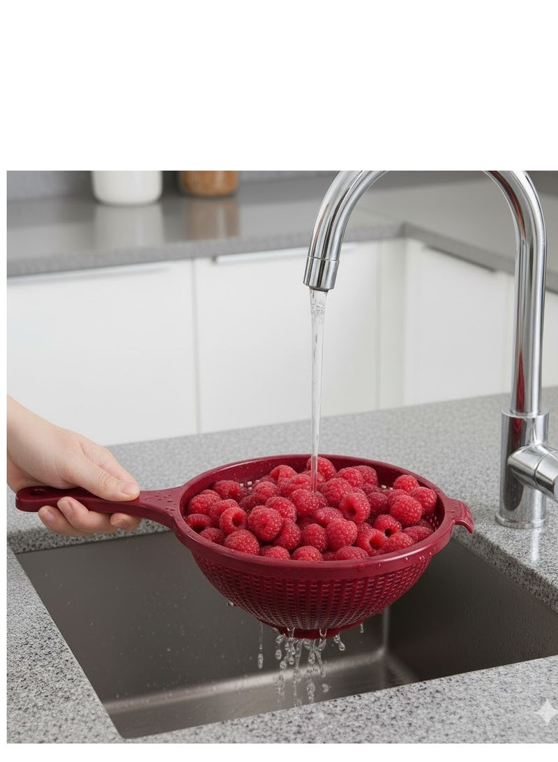 FAVELA Plastic kitchen colander with handle – ideal for draining and washing pasta, vegetables and fruits – burgundy color - Image 3