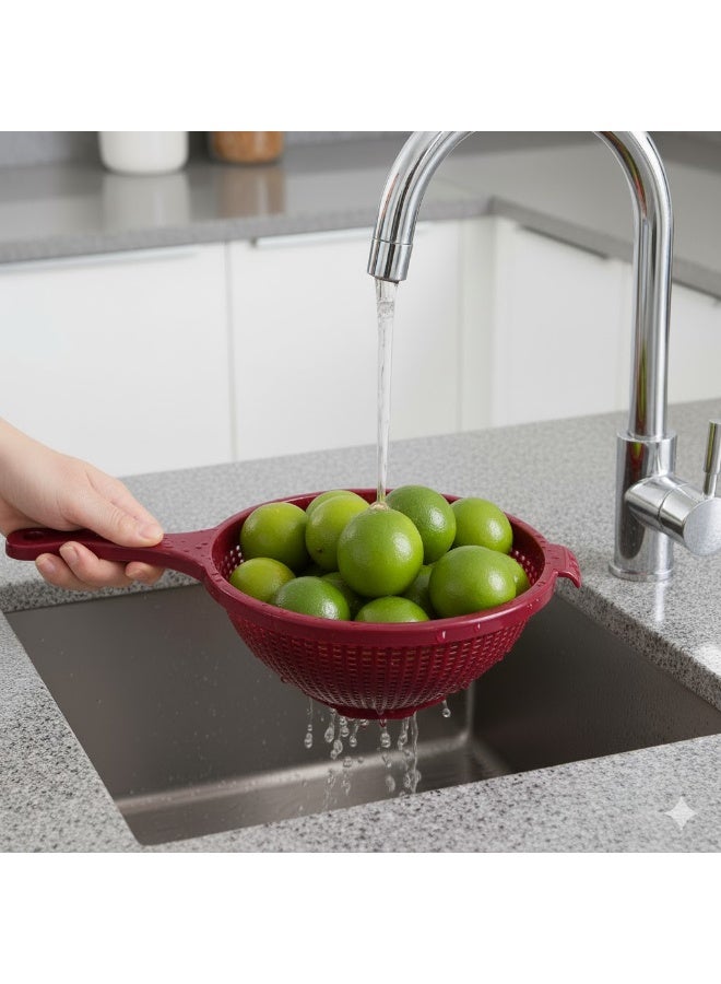 FAVELA Plastic kitchen colander with handle – ideal for draining and washing pasta, vegetables and fruits – burgundy color - Image 2