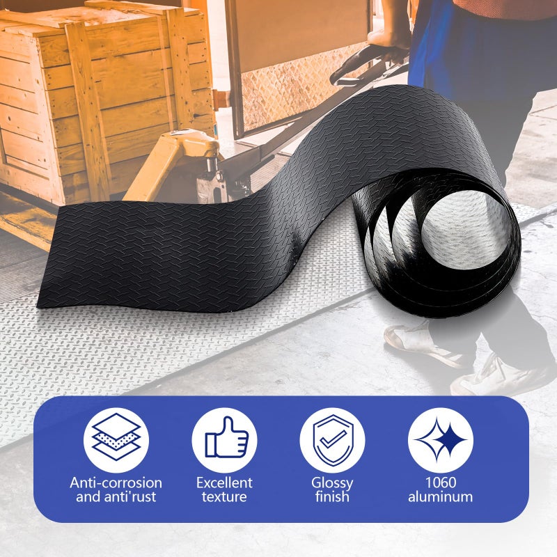 Yaocom 1pcs 12'' x 120'' Black Diamond Plate Sheet Metal Heavy Duty Tread Aluminum Sheet Diamond Cross Pattern Plate for Wall Covering, Cargo Trailer, RV and More - Image 4