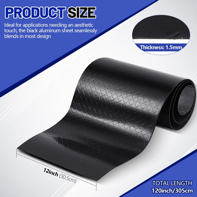 Yaocom 1pcs 12'' x 120'' Black Diamond Plate Sheet Metal Heavy Duty Tread Aluminum Sheet Diamond Cross Pattern Plate for Wall Covering, Cargo Trailer, RV and More - Image 2
