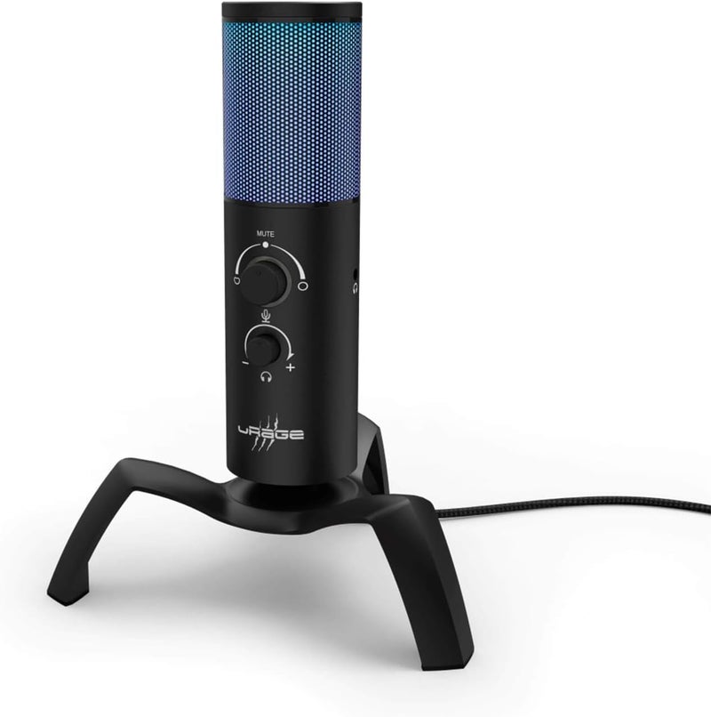 uRage Stream 750 HD USB Streaming Microphone with LED Ring Light, Condenser Mic for PC/Mac/PS4, Volume Control, Mute Button, 3.5mm Headphone Jack, Metal foot, Aluminum Case, Gaming/Podcast - Image 1