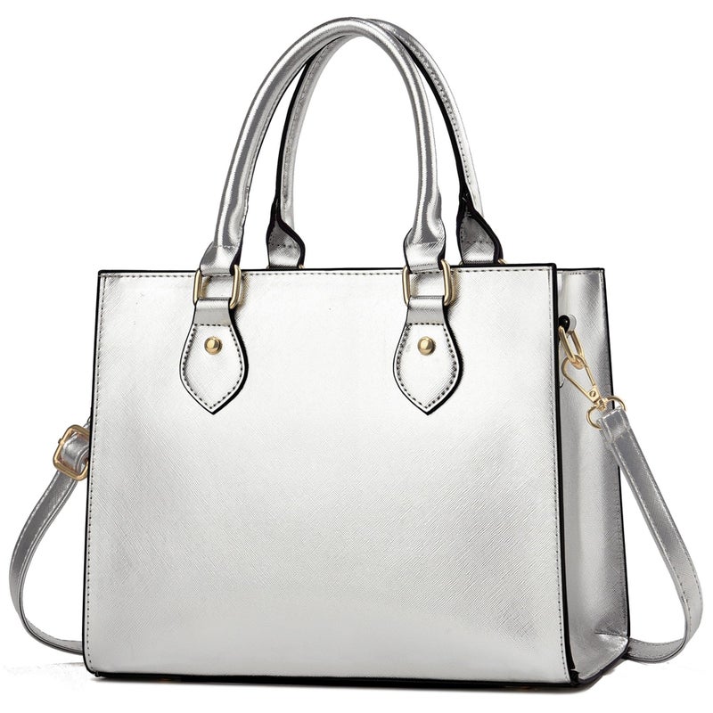 CHICAROUSAL Crossbody Purses and Handbags for Women PU Leather Tote Top Handle Satchel Shoulder Bags (Silver) - Image 1