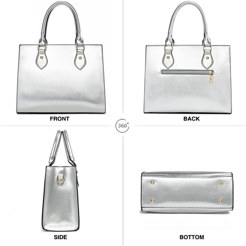 CHICAROUSAL Crossbody Purses and Handbags for Women PU Leather Tote Top Handle Satchel Shoulder Bags (Silver) - Image 4